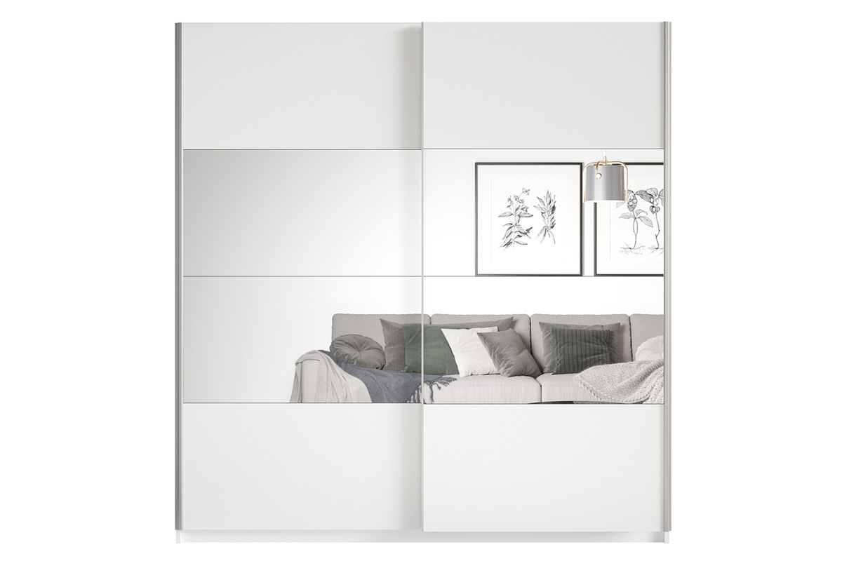 Skriňa s posuvnými dverami Beta 56 z zrkadlami 180 cm - Biely bialas Skriňa z przeszklonym frontem