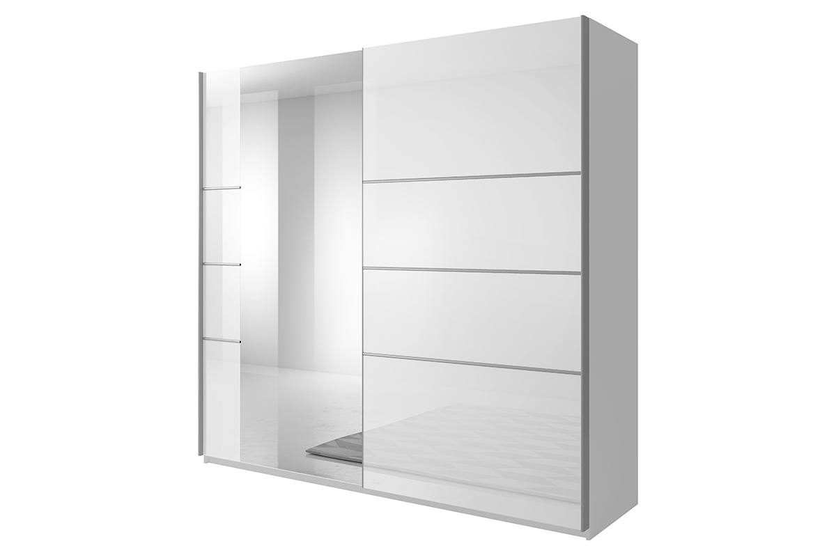 Skříň s posuvnými dveřmi se zrcadlem 200 Beta 57 - Bílý lesk Bílá Skříň