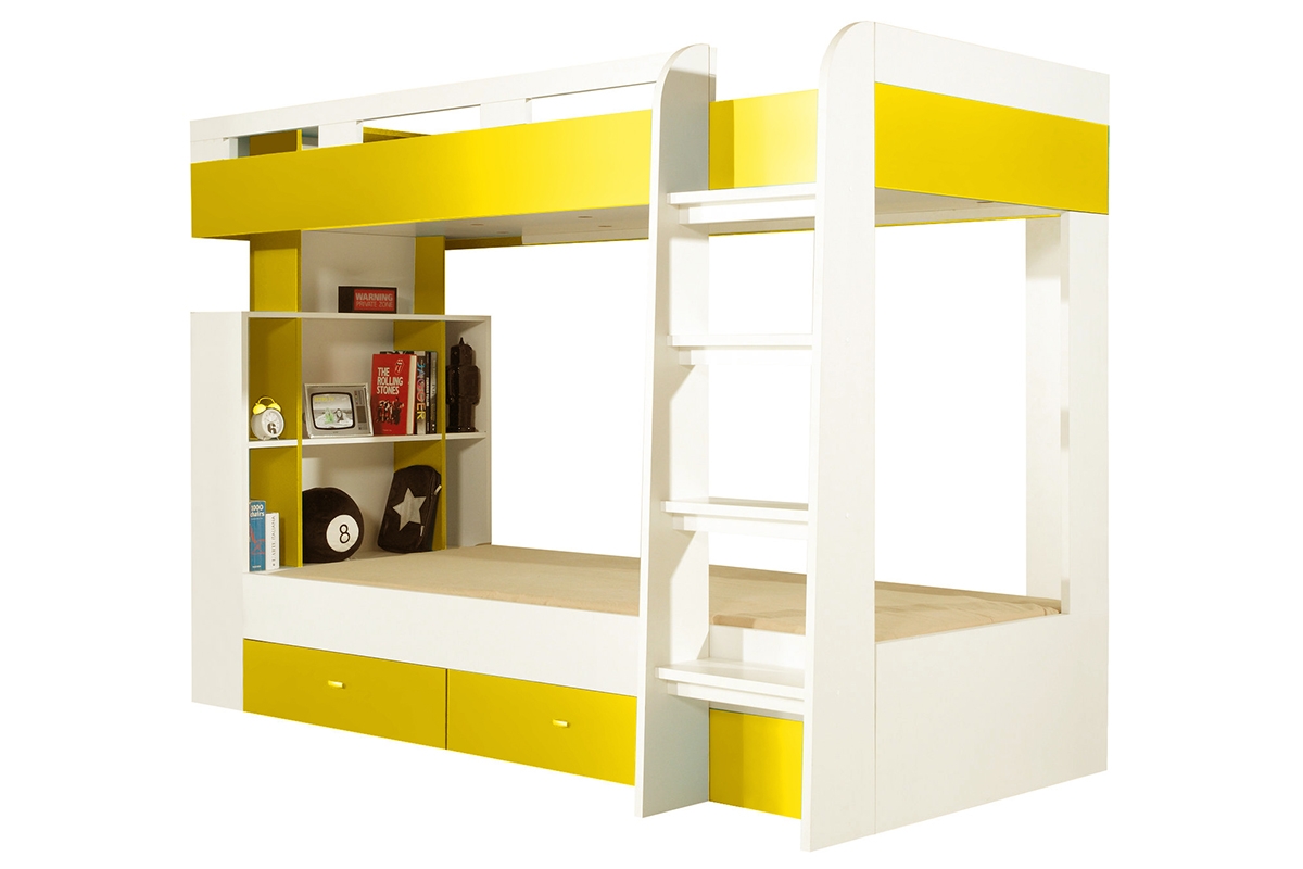 Mobi MO19 emeletes ágy 90x200 cm - Fehér / sárga postel patrová  mobi Žluté