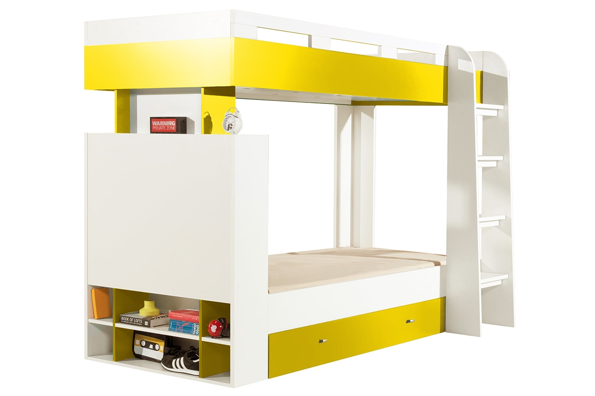 Mobi MO19 emeletes ágy 90x200 cm - Fehér / sárga postel patrová  Mobi