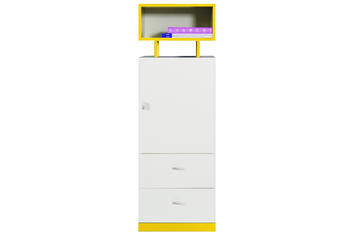 Mobi MO8 egyajtós szekrény polccal és két fiókkal B/J - Fehér / sárga Regál mobi 8 žlutý