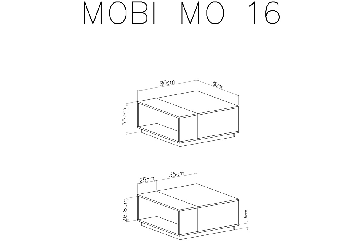Konferenční stolek Mobi MO16 - Bílý / žlutý Konferenční stolek Mobi MO16 - Bílý / žlutý - stolek - schemat