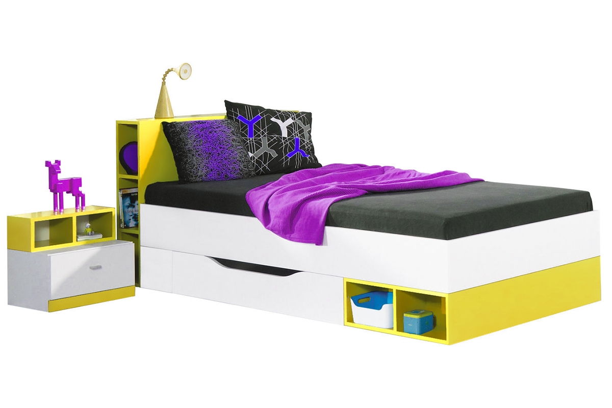Mobi MO18 gyermekágy 90x200 cm - Fehér / sárga postel mobi 18 se skříňkou nocna