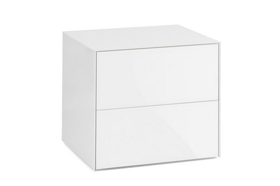 Stolek prosklený - Bílý  Noční stolek Glass s zásuvkami 51 cm - Bílý 