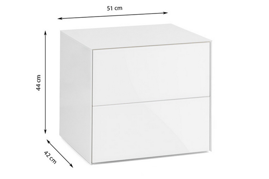 Stolek prosklený - Bílý  Noční stolek Glass s zásuvkami 51 cm - Bílý 