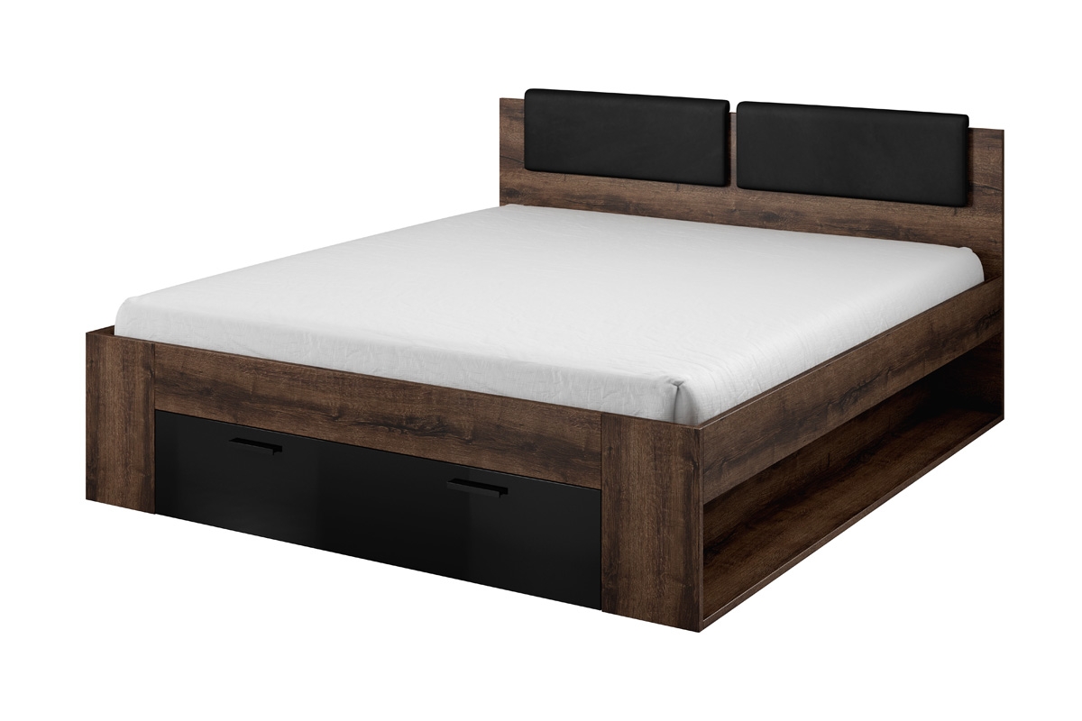 postel do ložnice Galaxy 52 s čalouněným wezglowiem 180x200 - Dub monastery / Černý lesk postel z čelem 