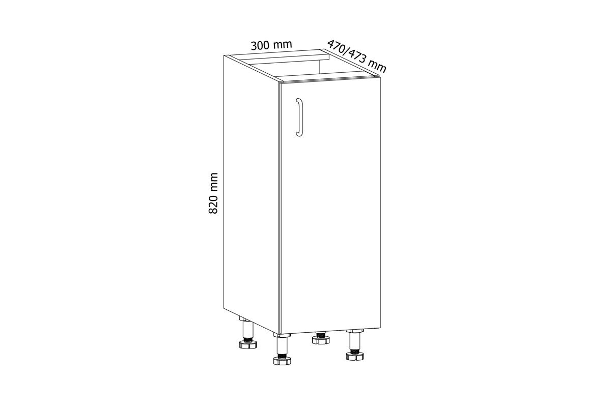 Aspen Bílý lesk D30 - Skříňka spodní jednodveřová Skříňka kuchyňská spodní jednodveřová Aspen D30 - Rozměry 