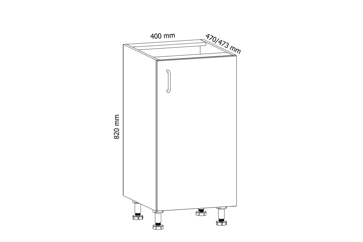 Aspen D40 - egyajtós alsó szekrény - fehér Szafka konyha also egyajtos Aspen D40 - méretek 