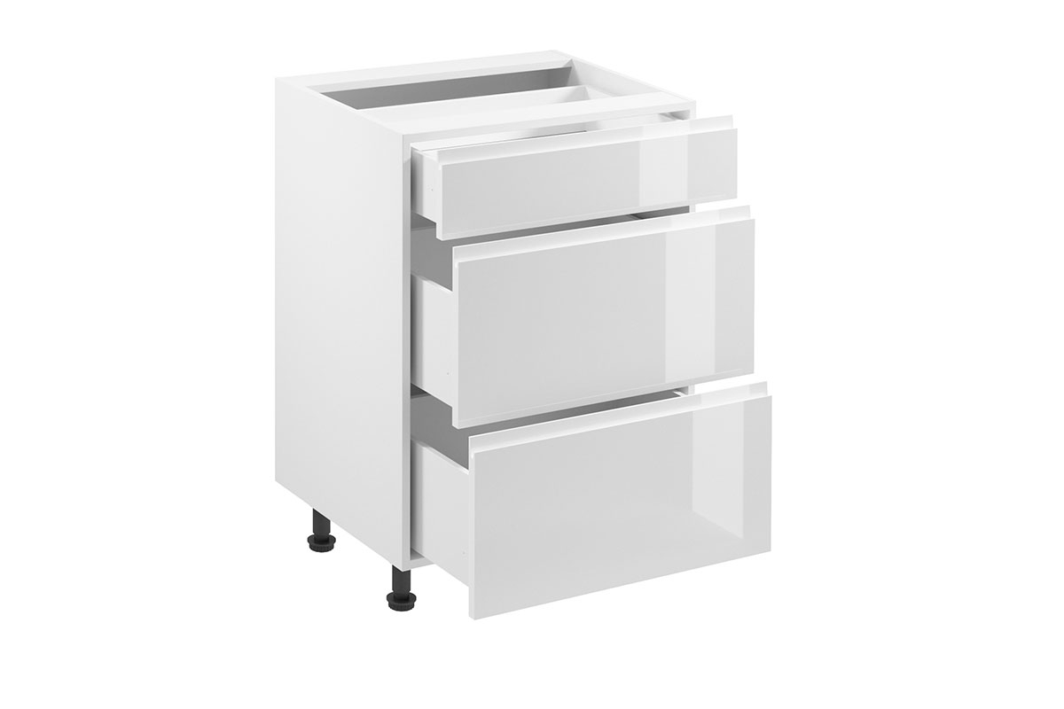 Aspen Bílý lesk D60S3 - Skříňka spodní s třemi zásuvkami Skříňka kuchyňská se třemi  zásuvkami Aspen D60S3 - wnetrze