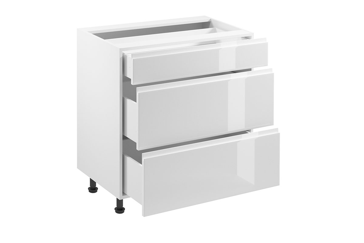 Aspen Bílý lesk D80S3 - Skříňka spodní se třemi zásuvkami Skříňka kuchyňská se třemi  zásuvkami Aspen D80S3 - wnetrze