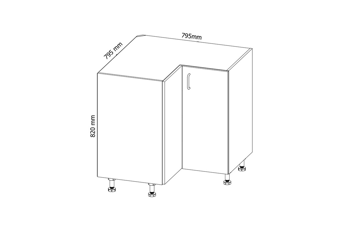 Aspen Bílý lesk D90N - Skříňka spodní rohová Skříňka kuchyňská spodní rohová Aspen D90N - Rozměry Skříňky
