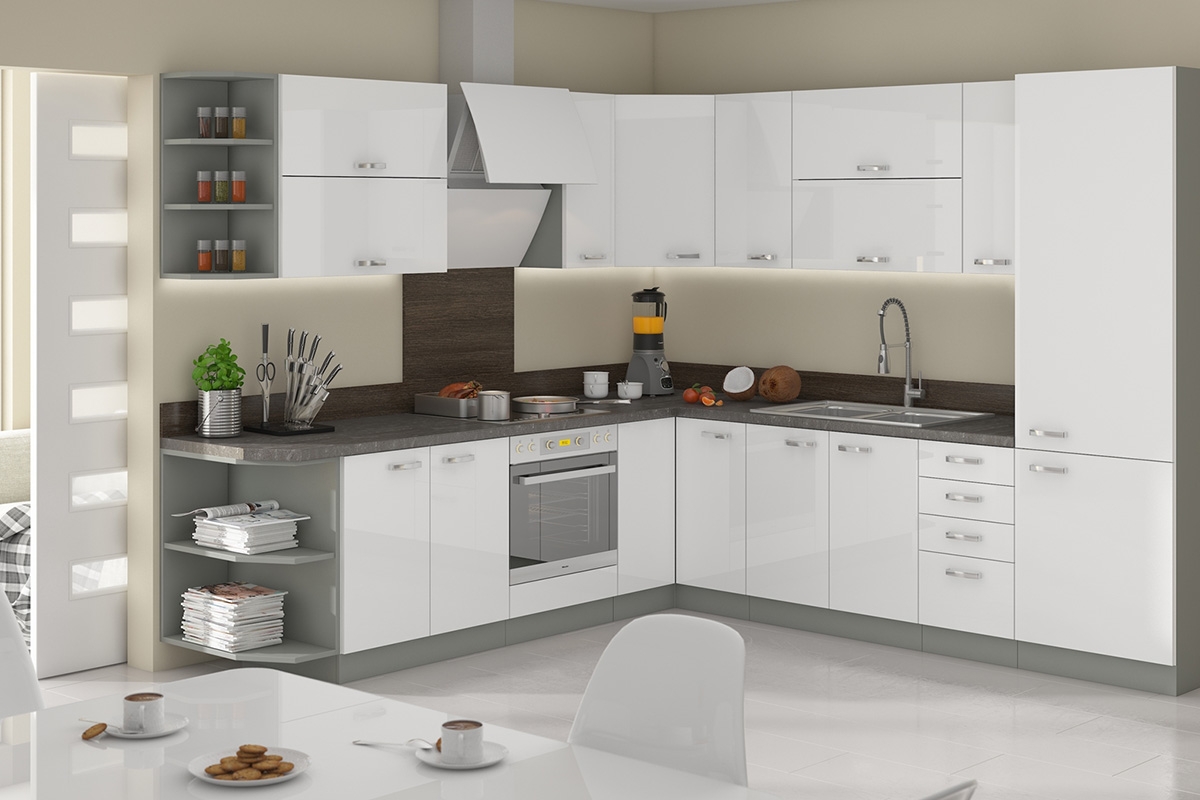 Kuchyně Bianka Bílý lesk - Komplet L 260x270 - Komplet nábytku kuchyňského Komplet nábytku kuchennych Bianka 260x270cm - aranzacja