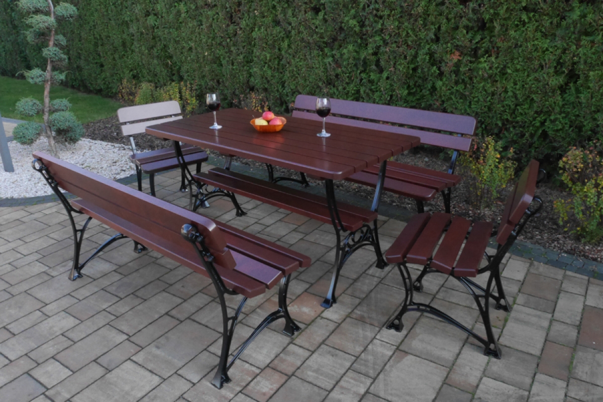 Komplet nábytku ogrodowych Krolewski Stôl + 2 Stoličky + 2 lawki - wisnia Komplet do ogrodu