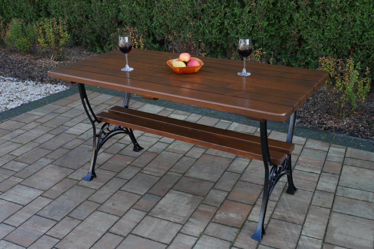 Komplet nábytku ogrodowych Krolewski Stôl + 2 Stoličky + 2 lawki - Orech wloski stôl záhradný