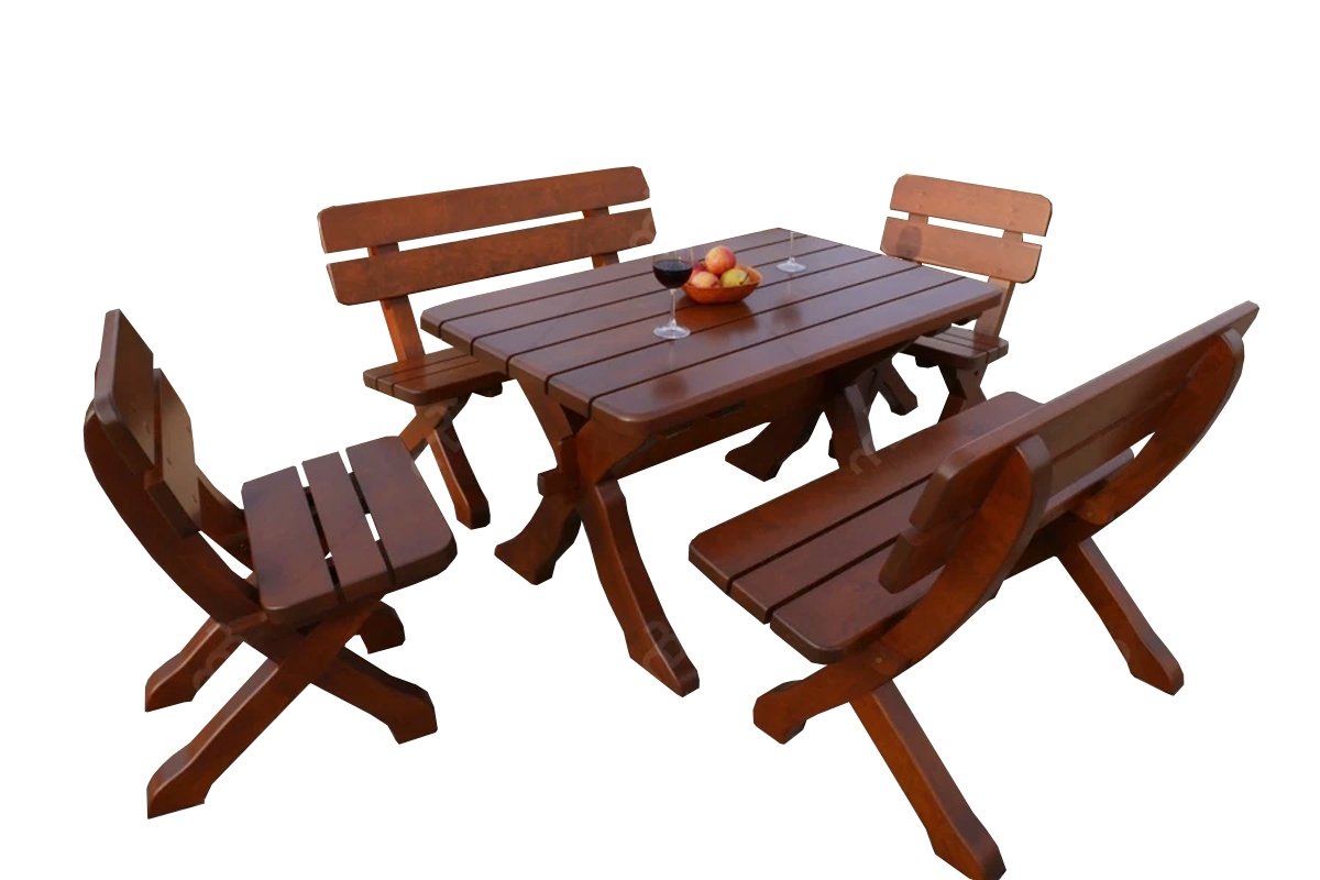 Komplet nábytku ogrodowych Excelent Stôl 120x72 cm + 2 Stoličky + 2 lawki - cyprys  záhradný Komplet