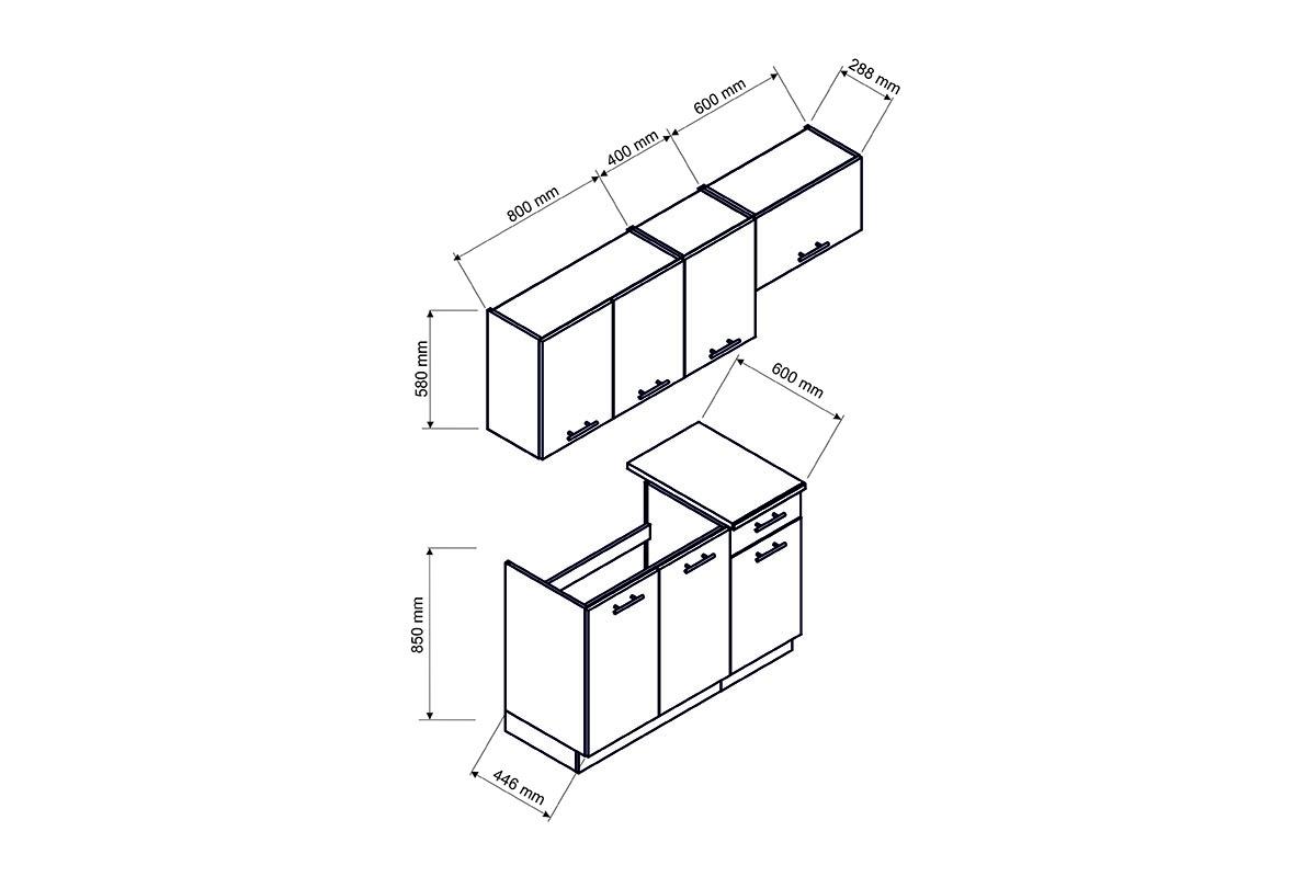 Mela konyhabútor sonoma tölgy 1,2/1,8 - Teljes konyhabútor készlet Készlet bútorok kuchennych Mela 180 cm - méretek