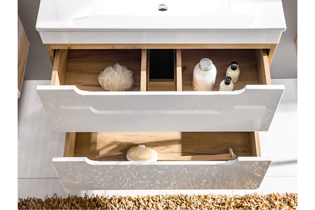 Komplet nábytku do koupelny Aruba II - bílý lesk / dub craft zlatý szuflady w szafce aruba