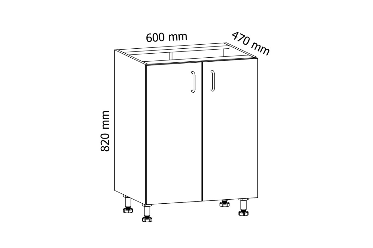 Aspen Šedý lesk D60 - Skříňka dolní dvoudveřová Skříňka kuchyňská spodní dvoudveřová Aspen D60 - Rozměry