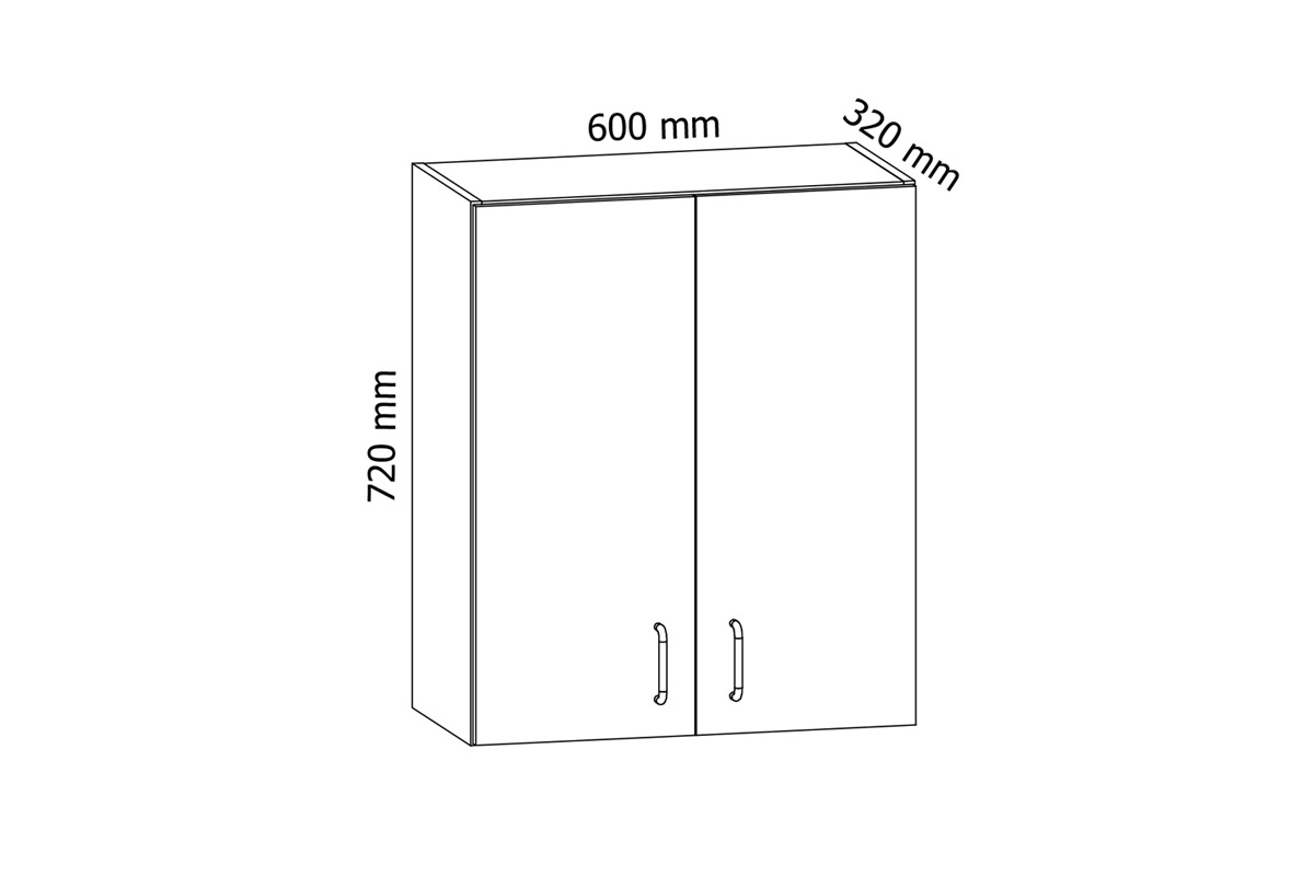 Horní kuchyňská skříňka Aspen G60 dvoudveřová - šedý lesk Skříňka kuchyňská závěsná dvoudveřová Aspen G60 - Rozměry