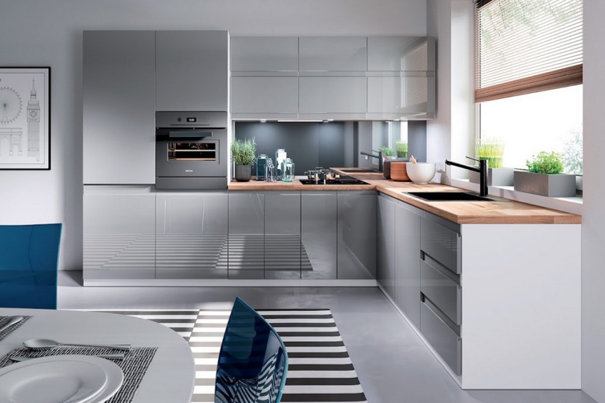 Aspen šedý lesk D60R - vysoká skrinka kolekcia nábytku kuchynského Aspen - Šedý lesk 