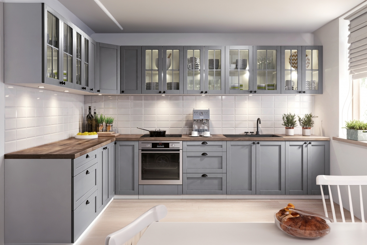 Linea G80 - Dvojdverová závesná skrinka kolekcia nábytku kuchynského Linea - šedý grey - aranzacja 