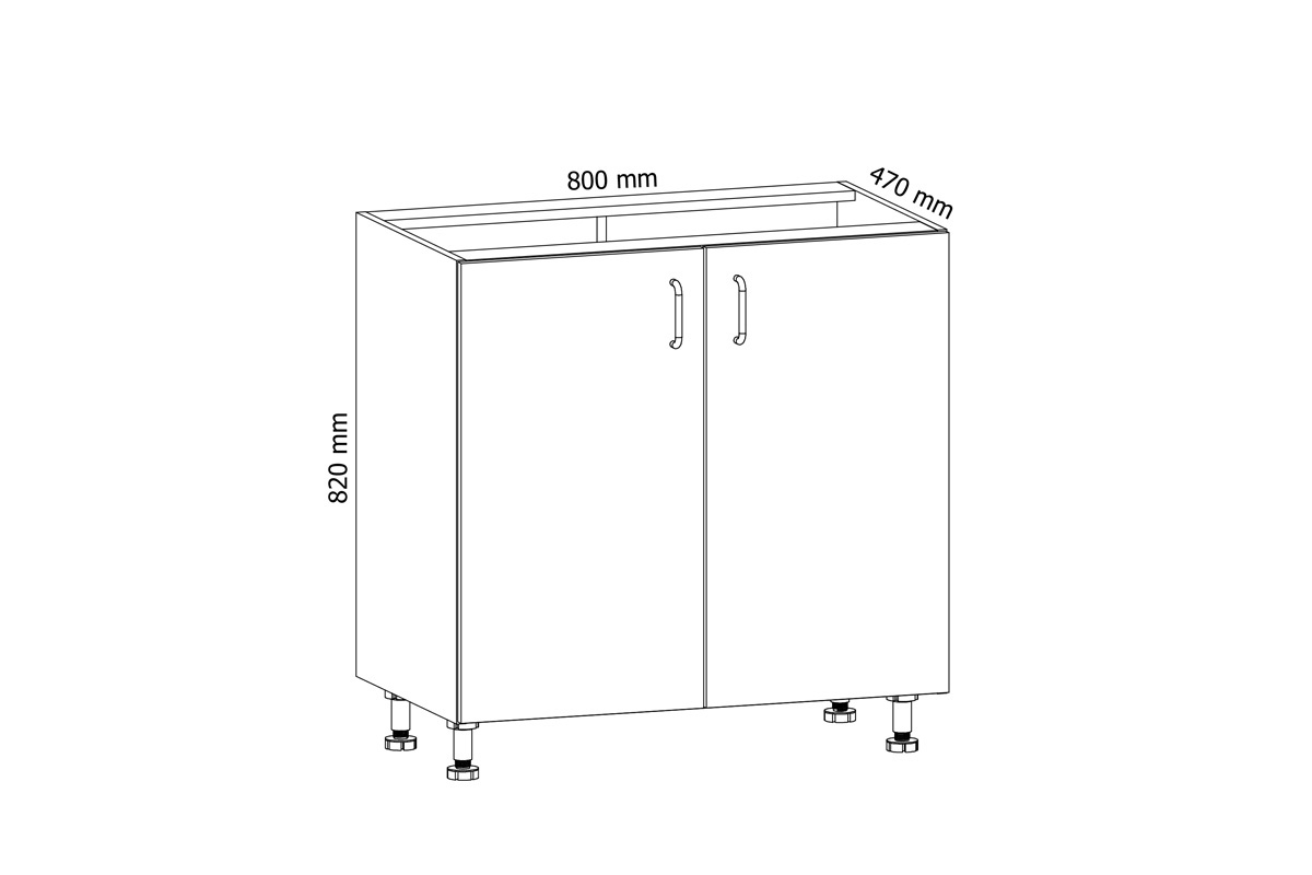 Linea D80 - Skříňka dolní dvoudveřová Skříňka kuchyňská dvoudveřová Linea D80 - Rozměry 