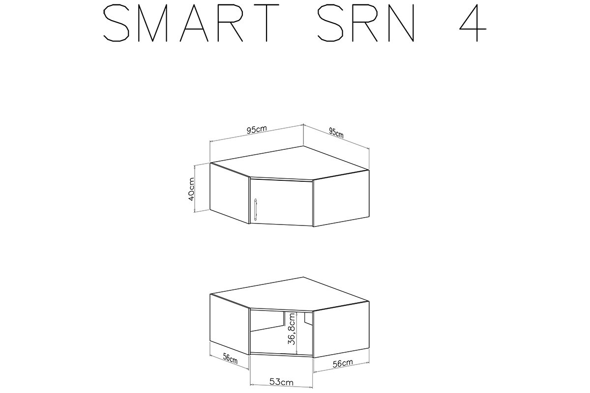 Nadstavec na rohovú skriňu SRN4 Smart 95 cm - biely lux / dub sonoma Nadstavec do Skrine naroznej Smart SRN4 - Biely lux / Dub sonoma - schemat