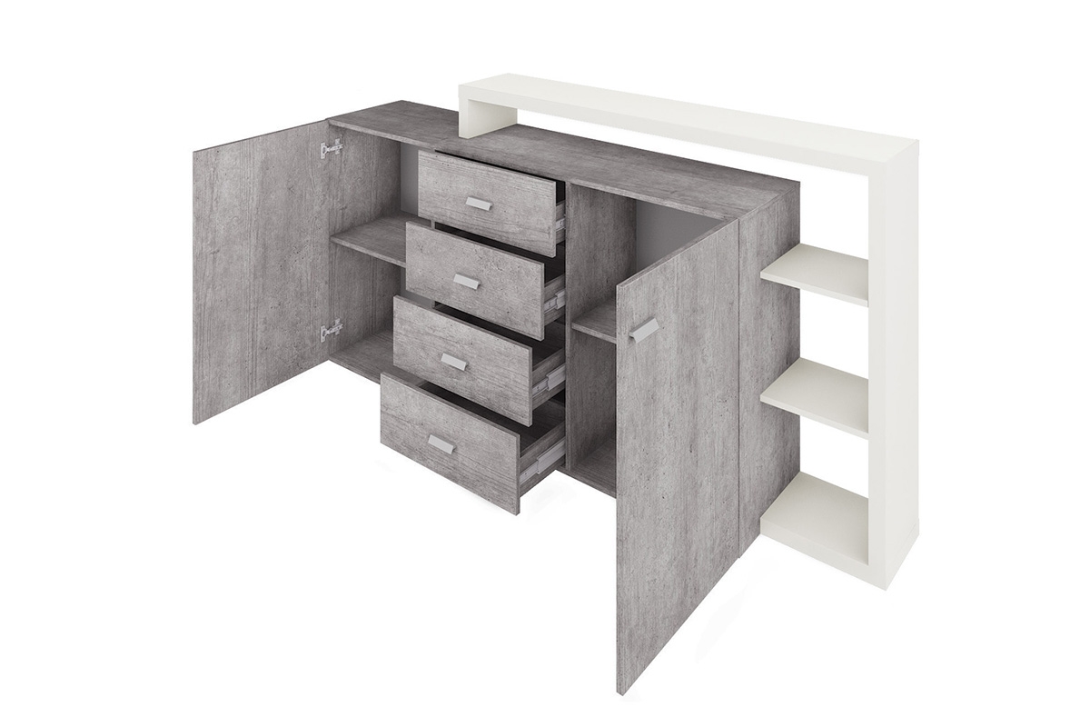 dvoudveřová Komoda Bota 27 s zásuvkami i nadstawka 180 cm - Bílý / beton colorado šedá betonowa Komoda