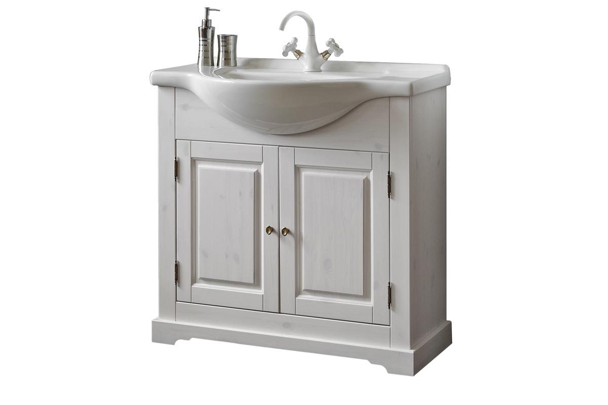 Komplet dřevěného nábytku do koupelny Romantic - 85 cm Bílá Skříňka klasická 