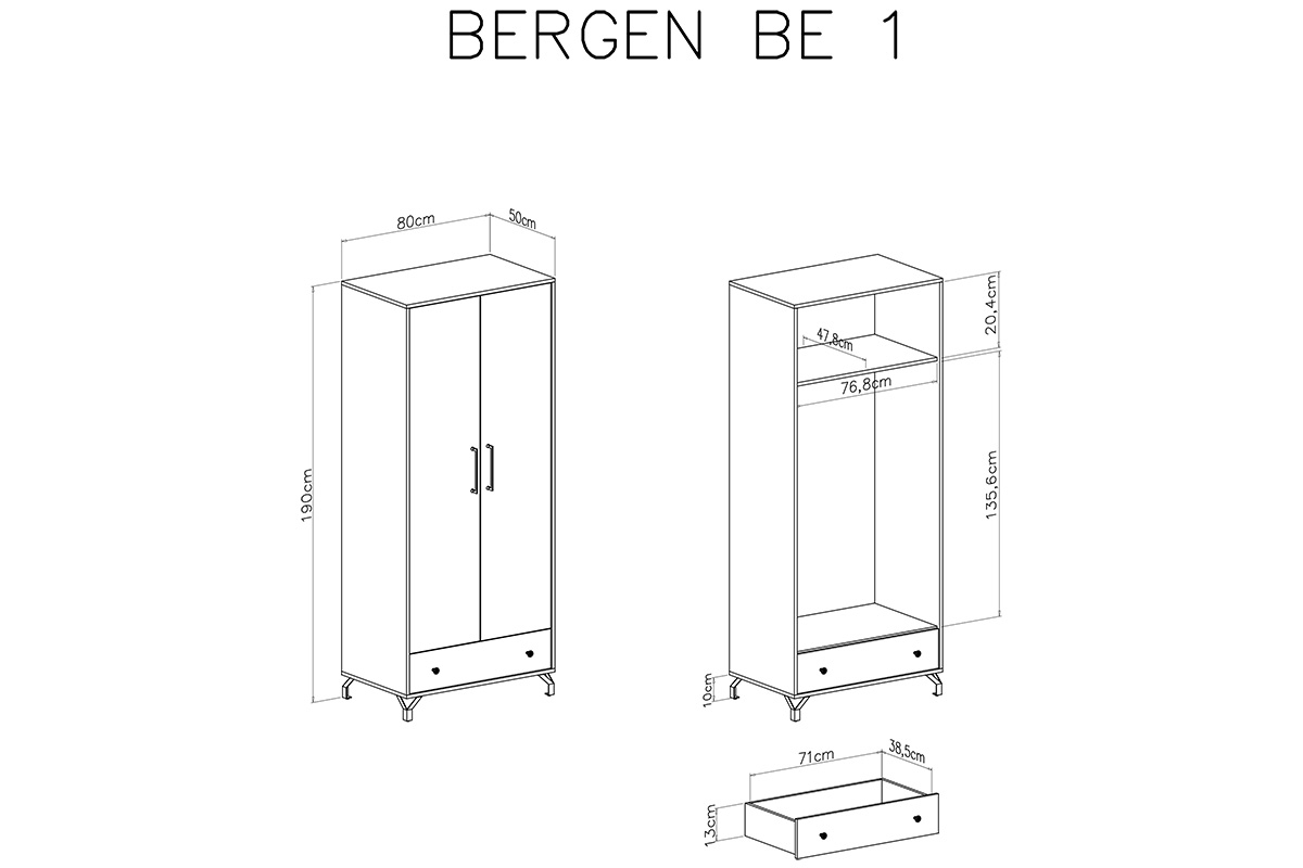 Skriňa dvojdverová so zásuvkou Bergen 01 - Biela Biela Skriňa so zásuvkou