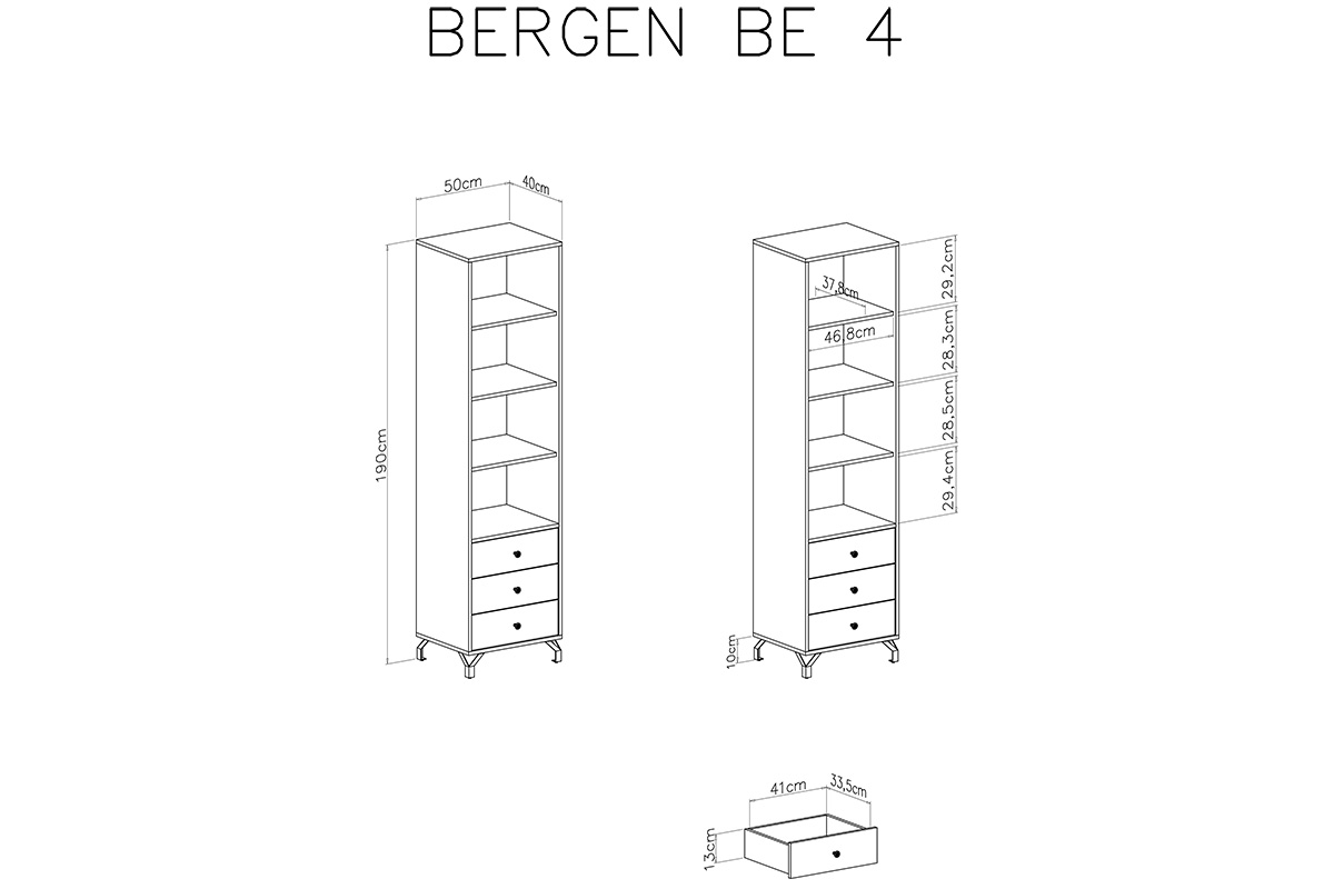Bergen 04 három fiókos polc - fehér Bílý Regál s zásuvkami