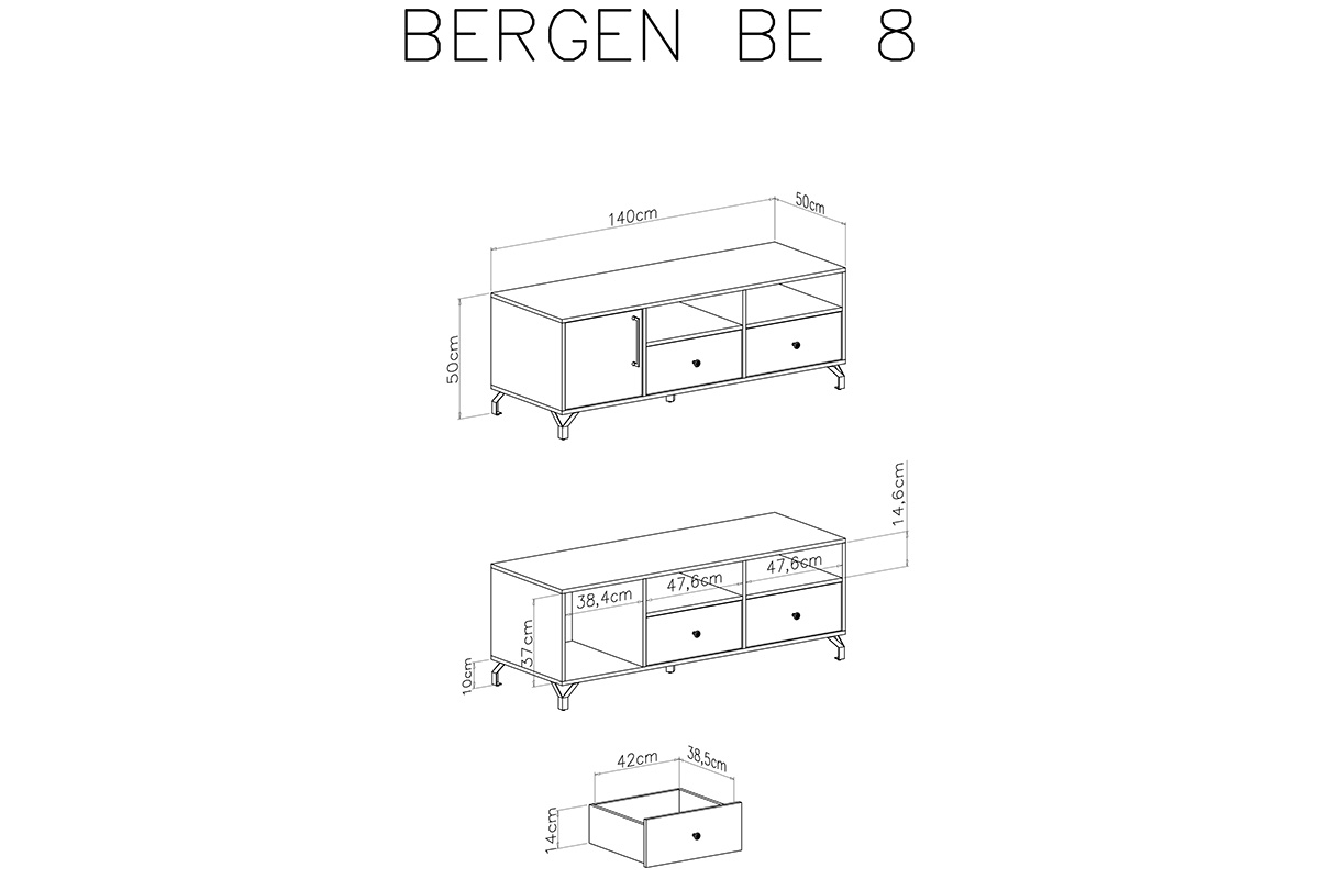 Skříňka RTV Bergen 08 - Alb Bílá Comoda rtv s zásuvkami a skříňkou