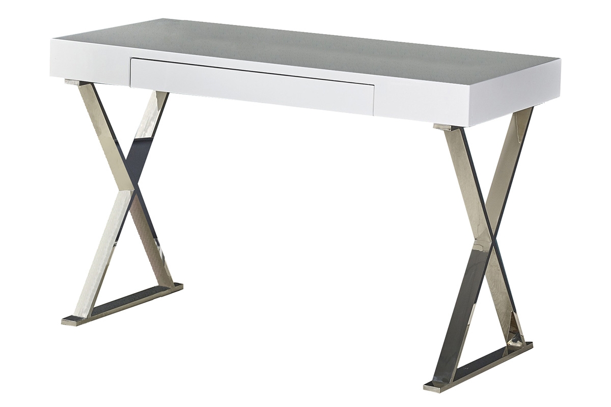 moderní psací stůl B31 - Bílý / Chromovaný biale psací stůl 