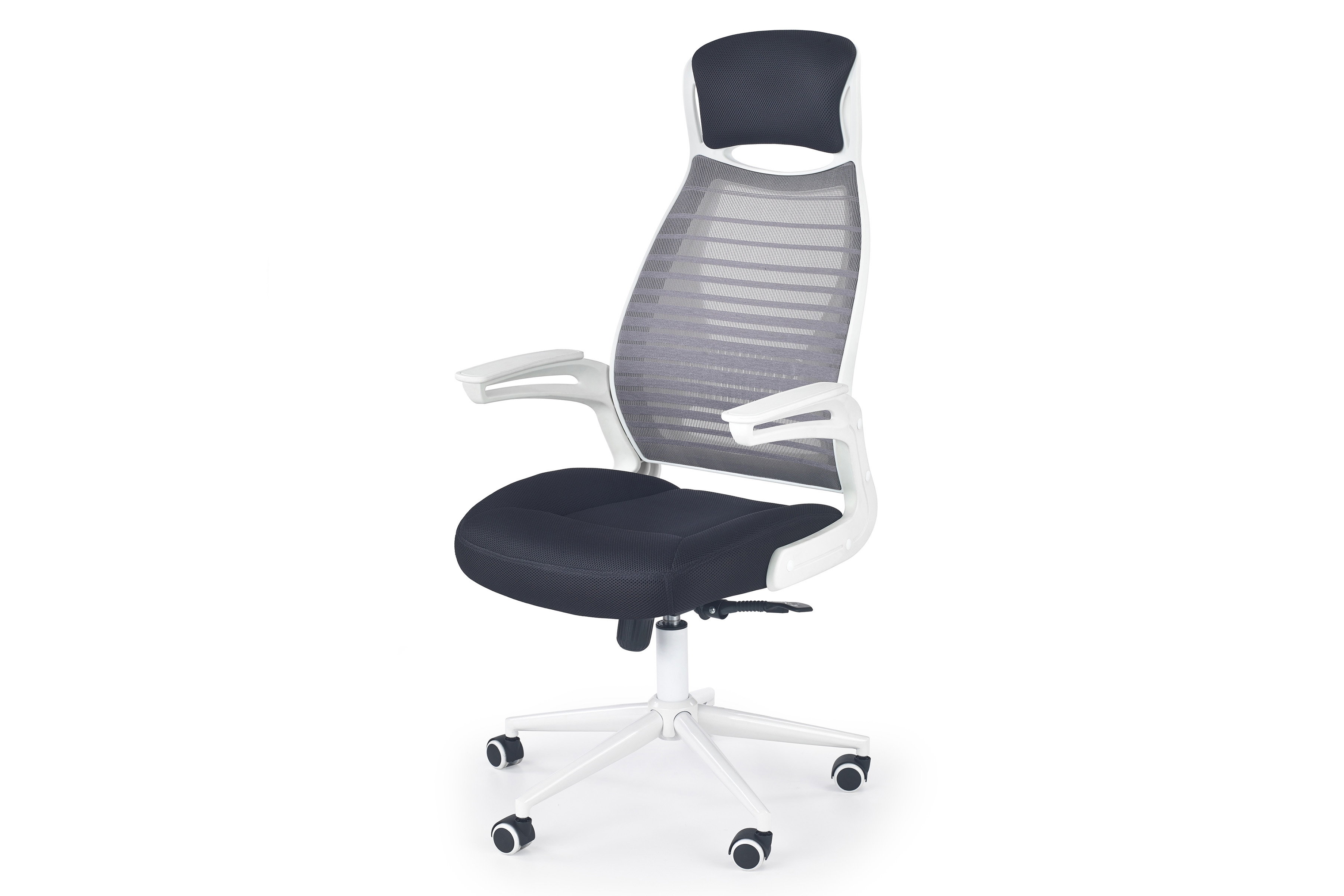 Scaun de birou FRANKLIN cu cotiere  -  negru-gri-alb modern fotel birou Franklin z podlokietnikami - negru / cenușă / bialy