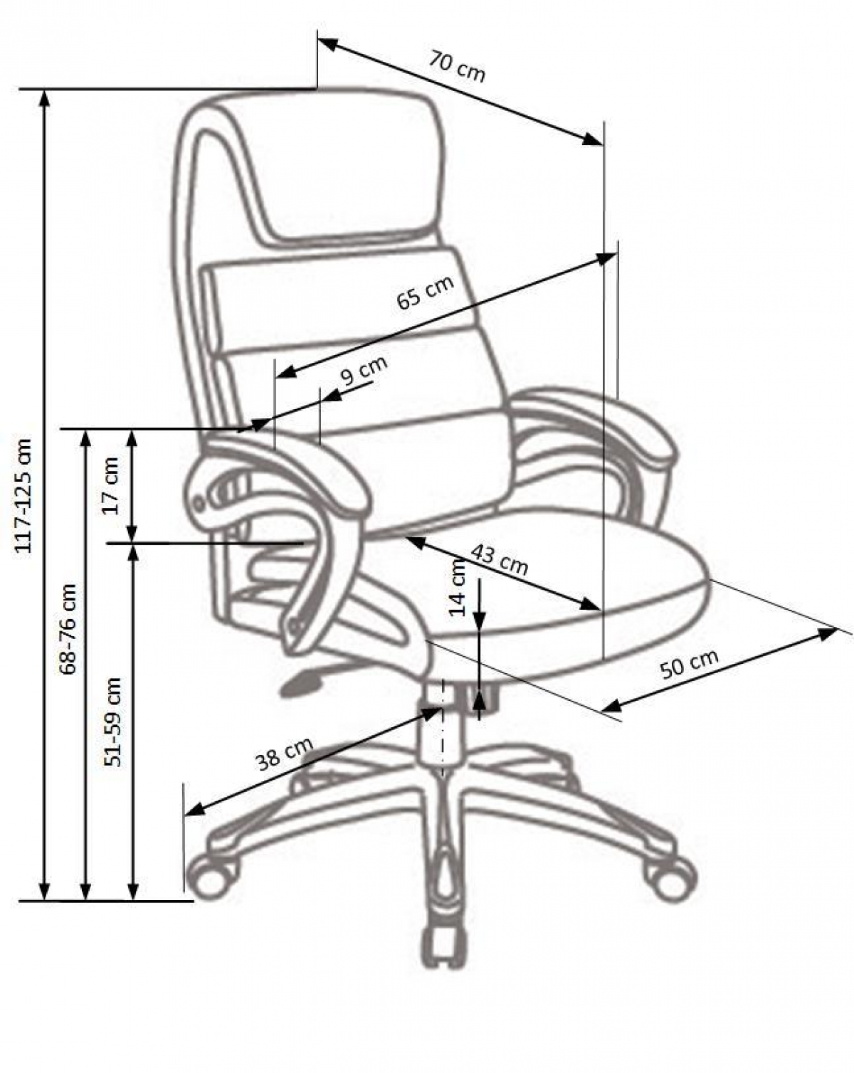 Sidney irodai szék - fekete Kancelářske křeslo Sidney - Fekete - Rozměry