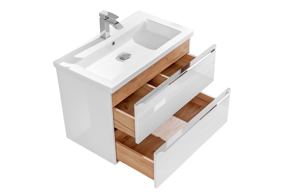 Komplet nábytku do kúpeľne s umývadlom Capri biely lesk/Dub zlatý - 80 cm Skrinka pod umývadlo 