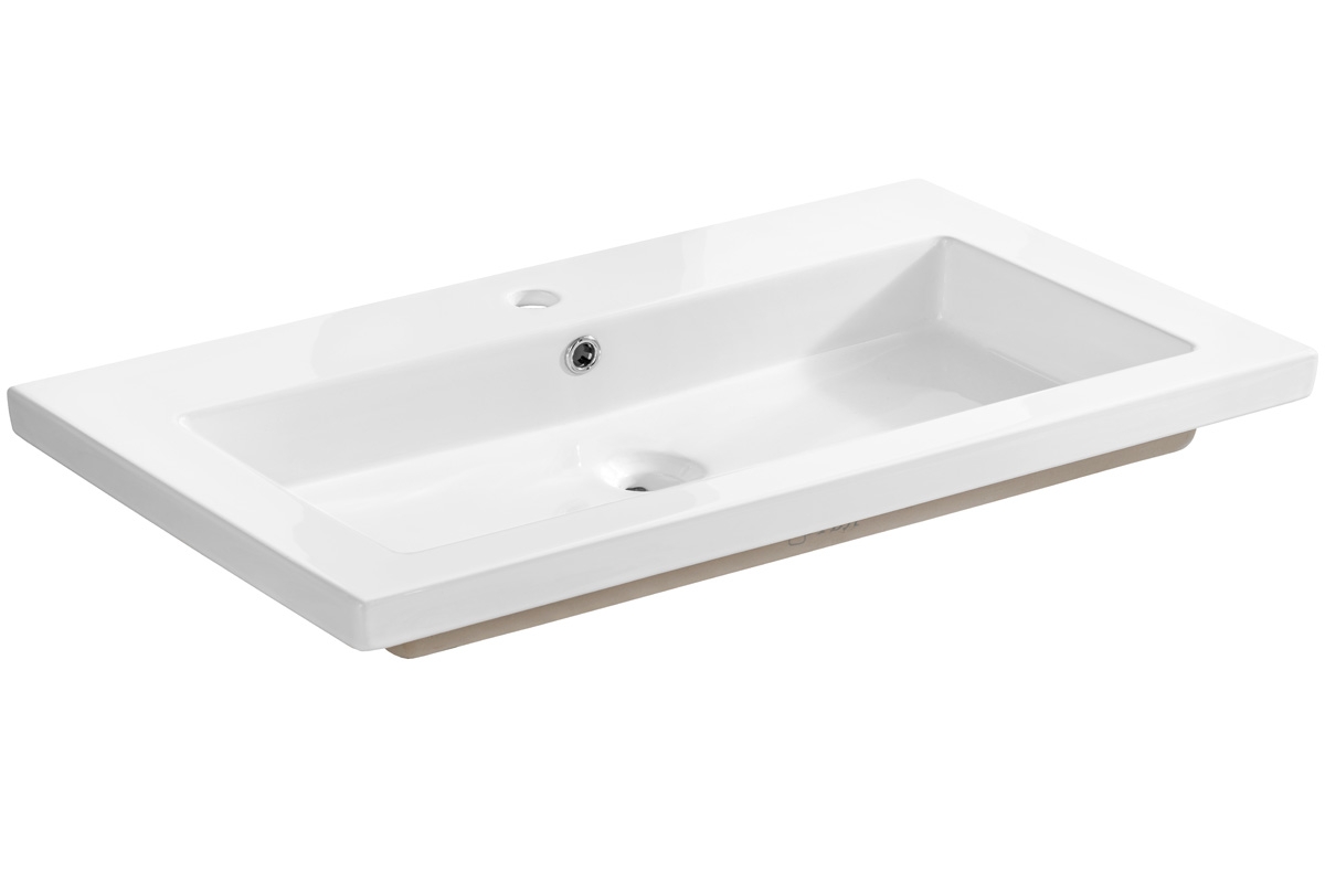 Komplet nábytku do kúpeľne s umývadlom Capri biely lesk/Dub zlatý - 80 cm Umývadlo 