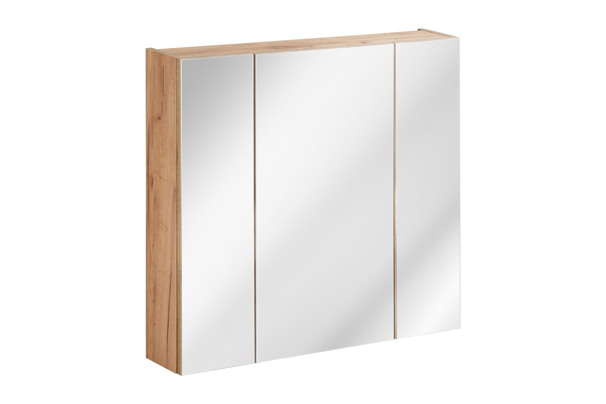Komplet nábytku do kúpeľne s umývadlom Capri biely lesk/Dub zlatý - 80 cm Skrinka so zrkadlom a LED 