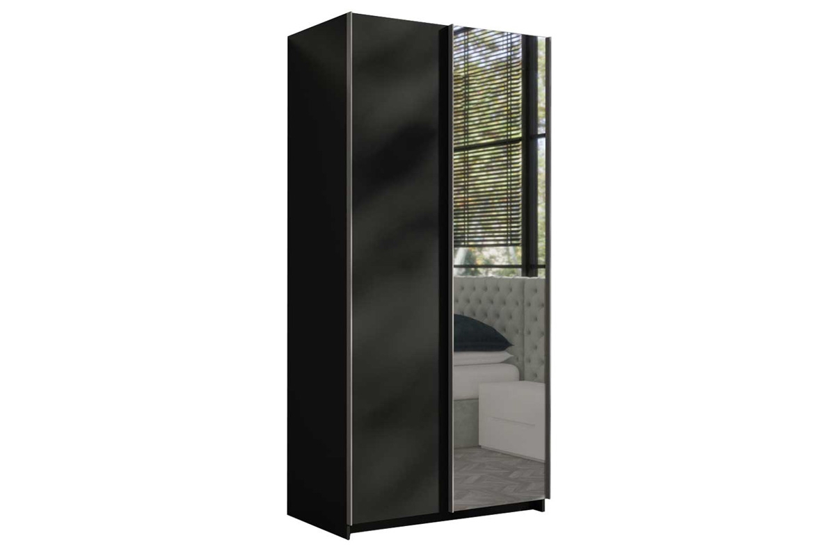 Skriňa s posuvnými dverami z zrkadlom Aron 100 čierny mat Čierna Skriňa z zrkadlom