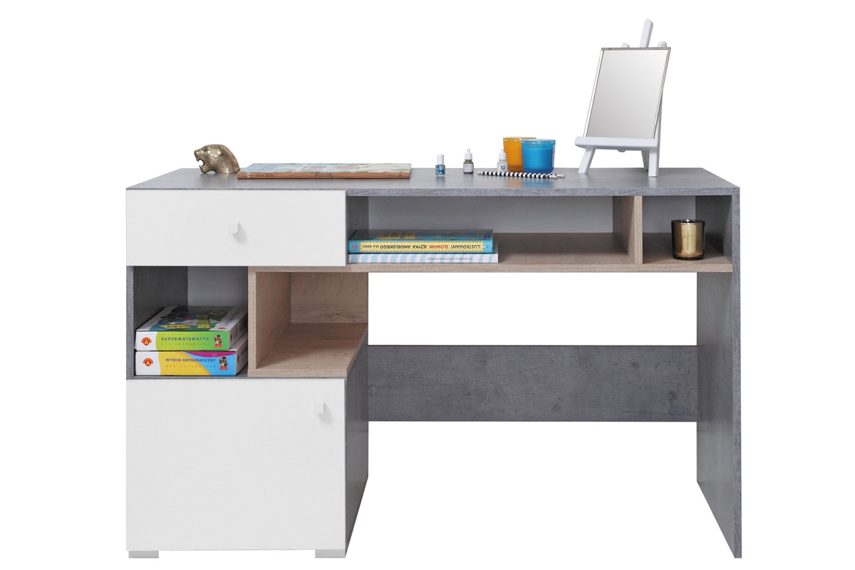 Písací stôl Sigma SI10 - Biely lux / betón / Dub Písací stôl pre mládež