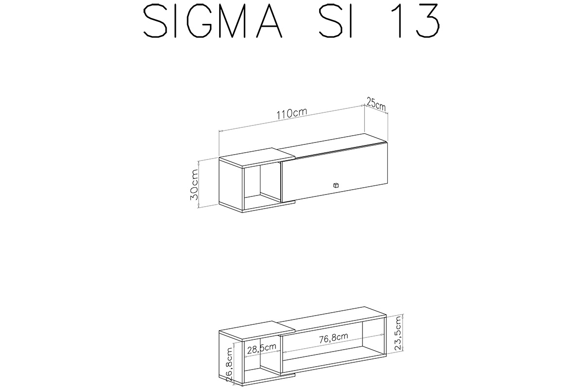 Sigma SI13 polc - lux fehér / beton szürke Police Sigma SI13 - Bílý lux / beton - schemat