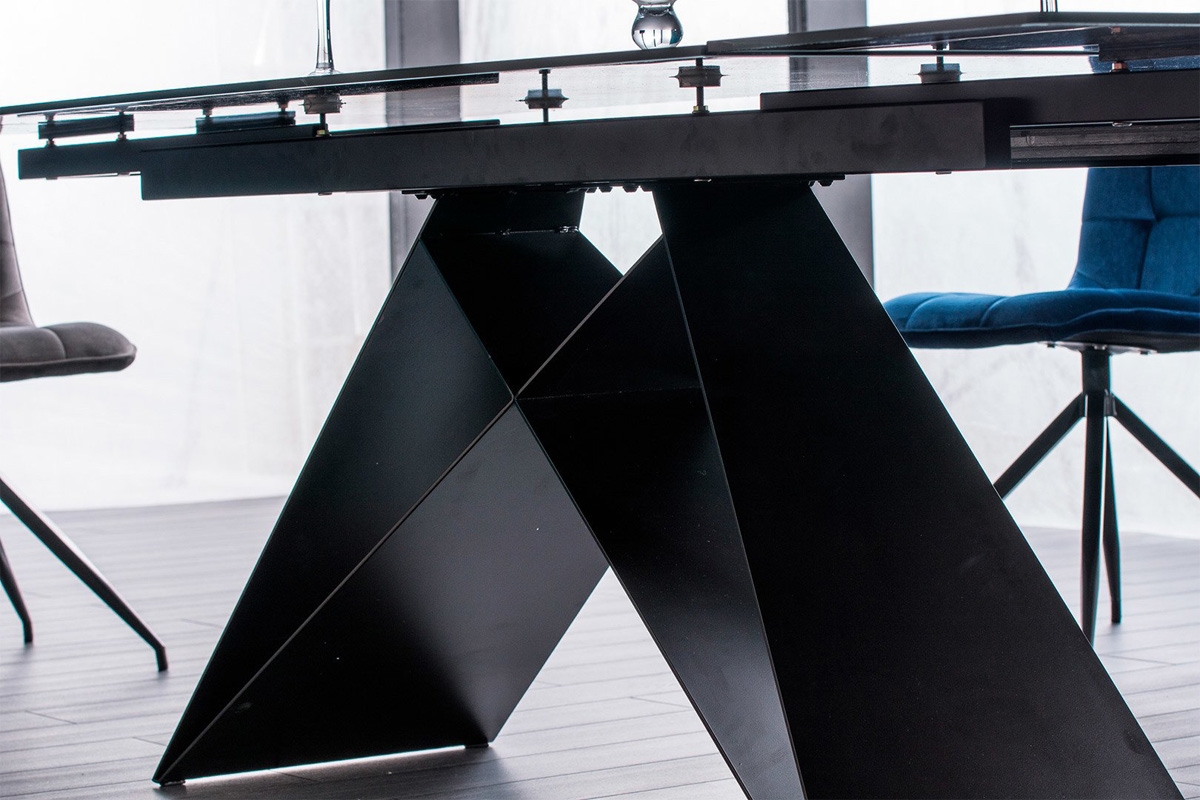 Stôl rozkladany Westin I so sklenenou doskou 160-240x90 cm - Čierny mat  nietypowa Podstavec Stôlu 
