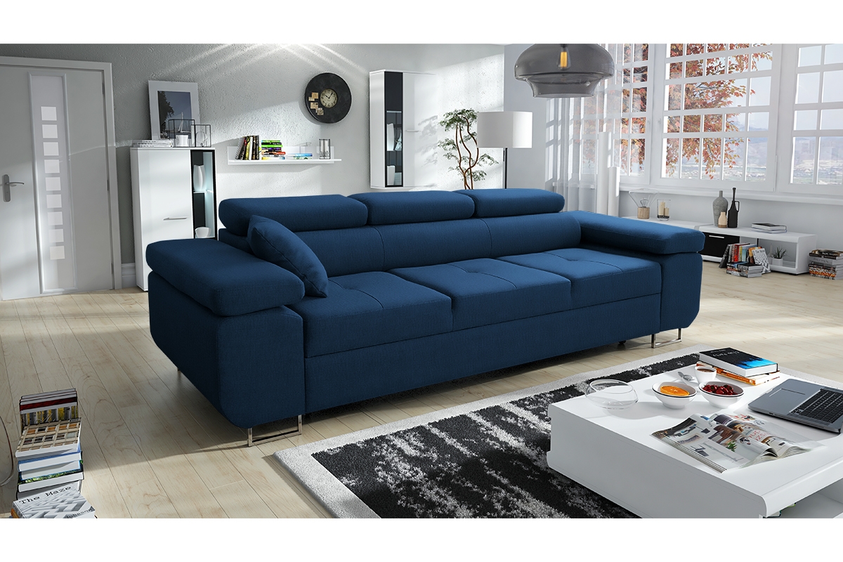 Moderní pohovka Annabelle II s nastavitelnými loketními opěrkami modrá Pohovka do obývacího pokoje 