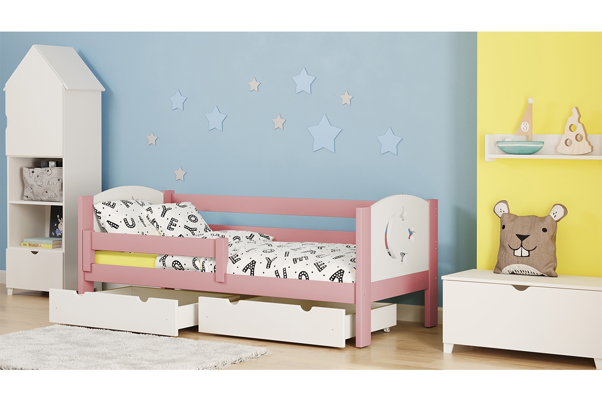 Dřevěná dětská postel Denis III Hvězdy růžová postel do holku