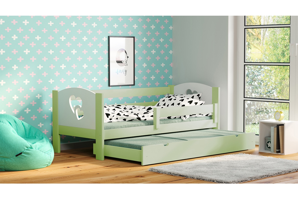 Detská posteľ Denis III srdcia  Zelené Detská posteľ
