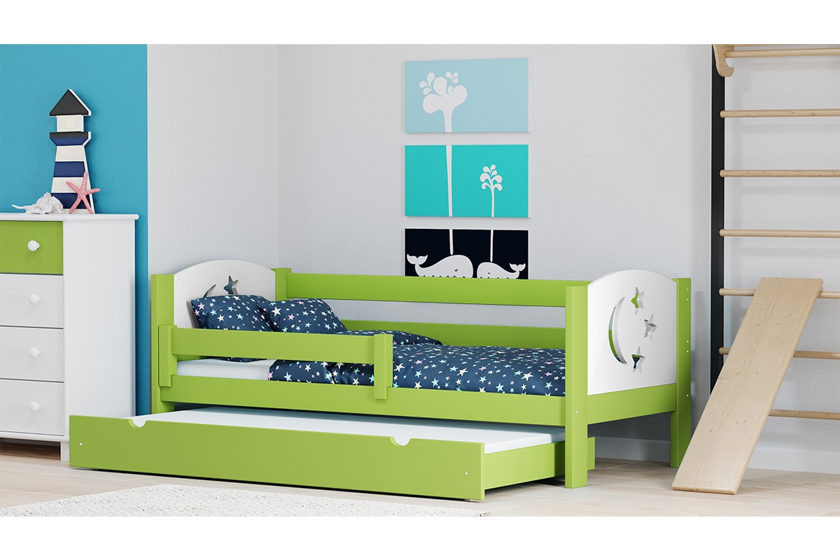 Dětská postel Denis III přízemní výsuvná Hvězdy Zelená postel patrová nízká