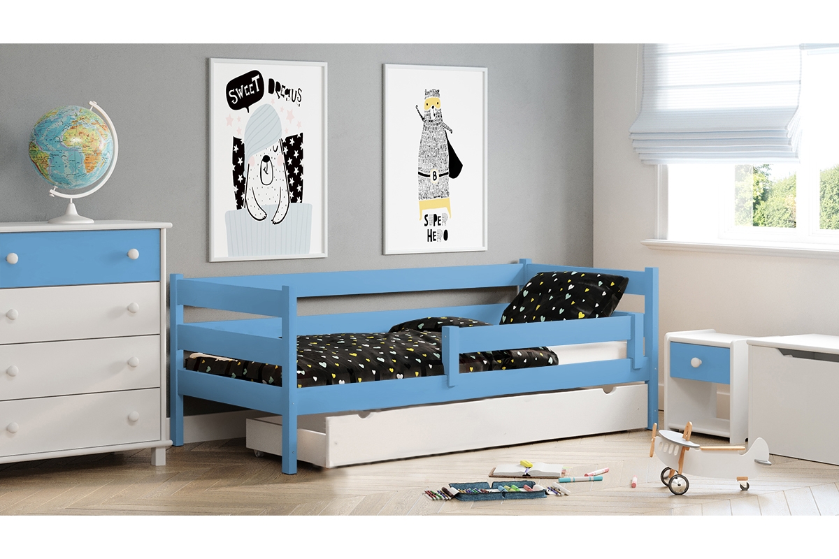 Dětská dřevěná postel Ola II Modré postel z jedna szuflada