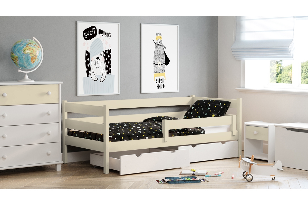 Dětská dřevěná postel Ola II vanilková postel se dvěma zásuvkami