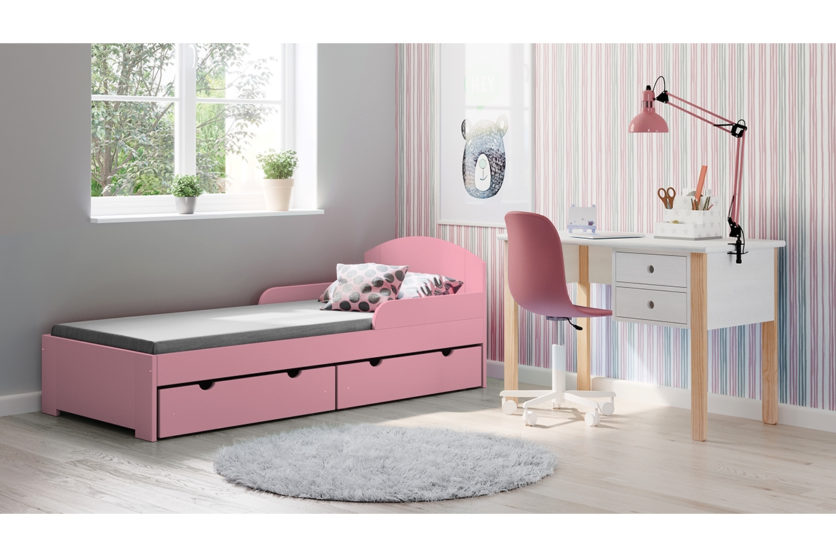 Moderná detská drevená posteľ Fibi II Posteľ v celku rozowe