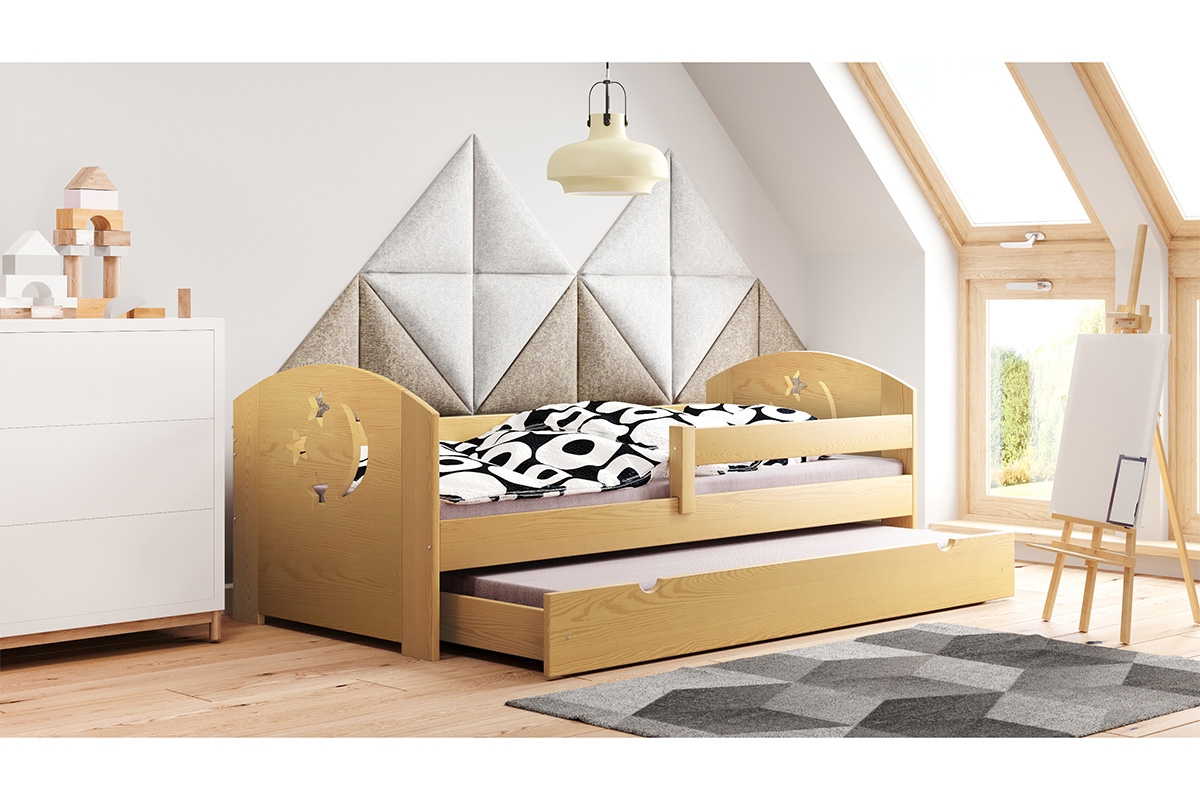 Dětská dřevěná postel výsuvná Stars - Moon DP 021 Certifikát postel dla rodzenstwa